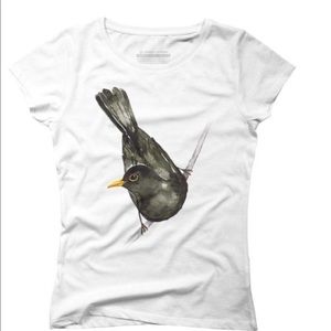 Design By Humans Blackbird watercolor By Bwiselizzy T-Shirt large nwot white